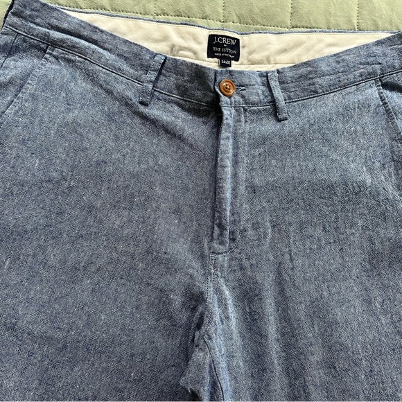 J. Crew The Sutton‎ Chambray Pants Mens 34x32 Linen Cotton Chino Straight Leg - Picture 1 of 14
